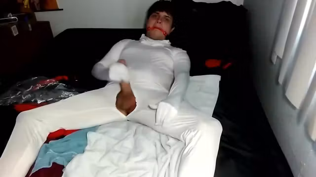 Zentai Masturbation gagged and breathplay