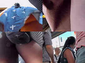 Brunette accidentally flashes thong in candid upskirts