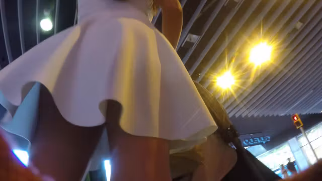 NIce Step mom in blue skater dress upskirt.