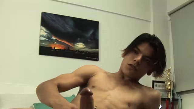 Latino twink jerking off until her cums all over the place