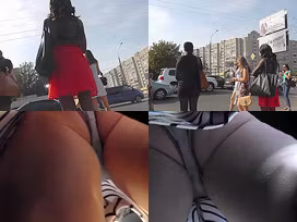 Bubble-ass gal wears classic panties in candid upskirts