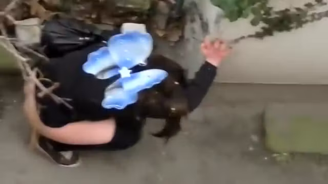 Butterfly girl filmed while taking a wizz