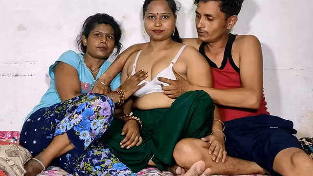 Hot Indian Wife In Threesome Sex With Her Step Sister and Husband
