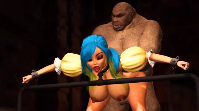 Beautiful female elf gets fucked by the big ogre in dungeon