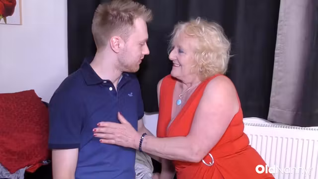 Blonde Granny In Red Dress Seduces Horny Guy For Hot Fuck