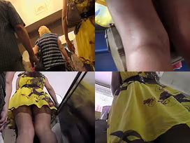 Thong upskirt footage of a hot brunette's ass