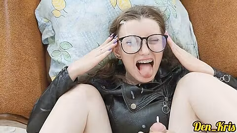 Cute Angel In A Leather Jacket Wants And Gets A Lot Of Ass Slam To Get Cum On Her Face