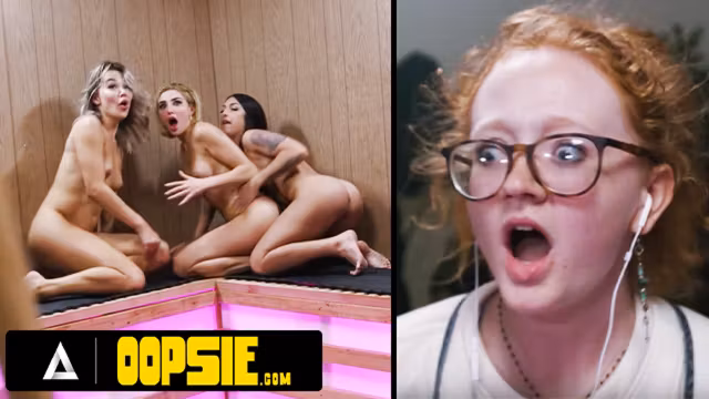 OOPSIE - Horny Cis Babe s Sneaky Handjob In Sauna Sparks Wild Trans Threesome Caught By Janitor