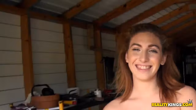 Naughty Vanessa gives amazing blowjob for Cris Commando at the shed