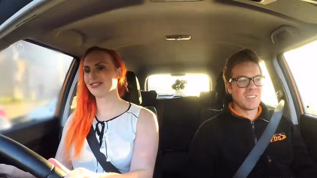 Fake Driving School Tattooed redhead craves a big cock