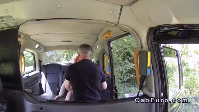 Pink haired hottie deep throats in fake taxi