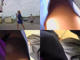G-string wearing blonde filmed in upskirt video clip