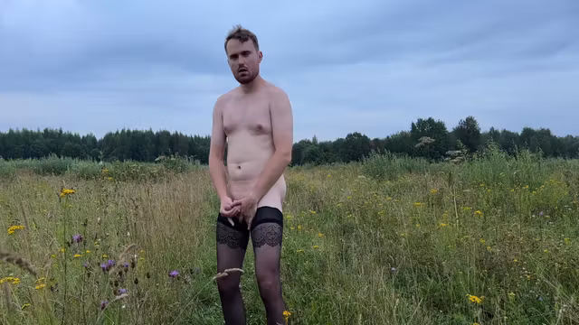 Having Fun Outside In My Stockings, Heels And Garter Belts, Masturbating And Cumming