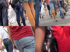 Hot upskirt porn with slim blonde in a public place