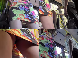 Upskirt porn with a slim blonde wearing tight g-string