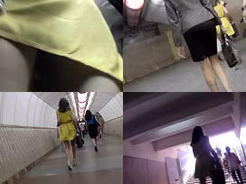 Upskirt porn with a skinny ass gal in a public place