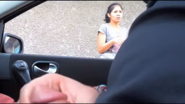 Sexy man shows his rock hard dick to a passing by chick