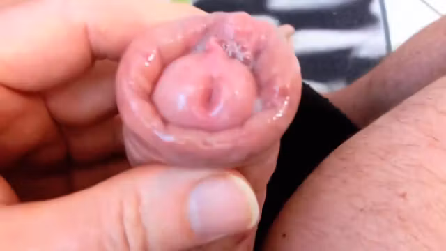 Precum and cum lake in my big foreskin
